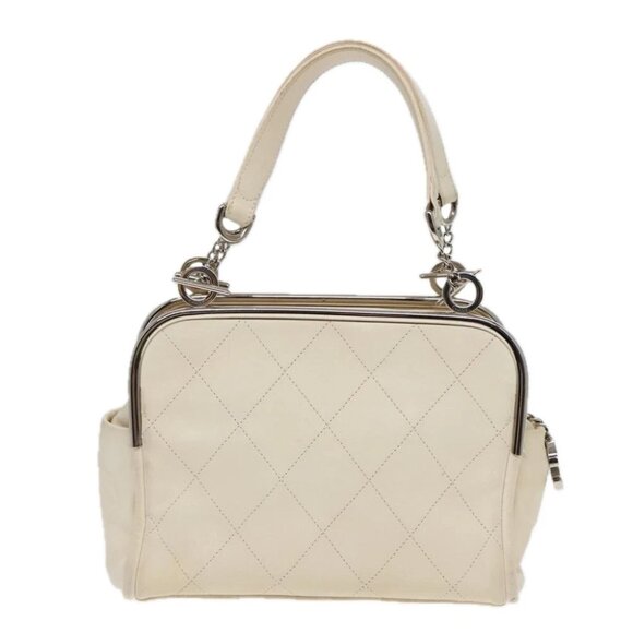CHANEL Matelasse Hand Bag Leather White Silver CC - Picture 2 of 15